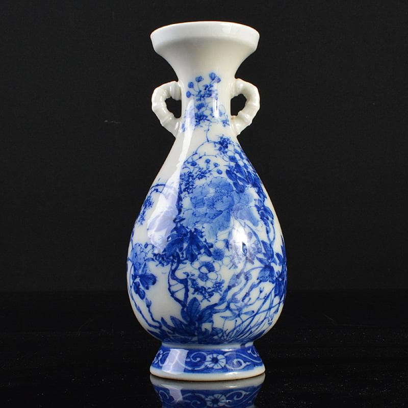 瀬戸焼　古瀬戸　染付　花蝶文　双耳瓶　H　R7183