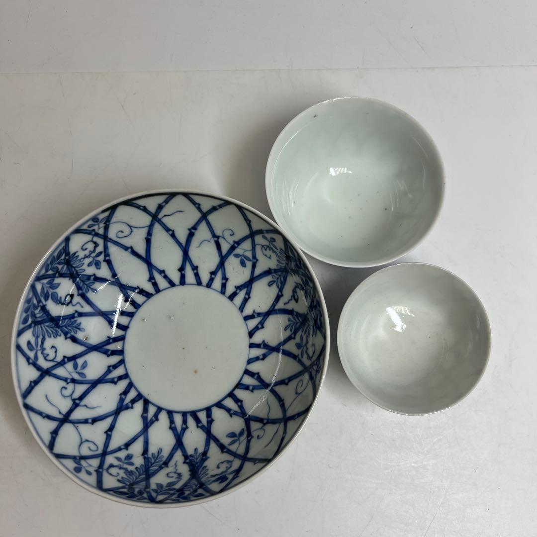 江戸後期　古伊万里　上手竹花文　中皿、猪口　通り物15点　東さ8-0124☆2F