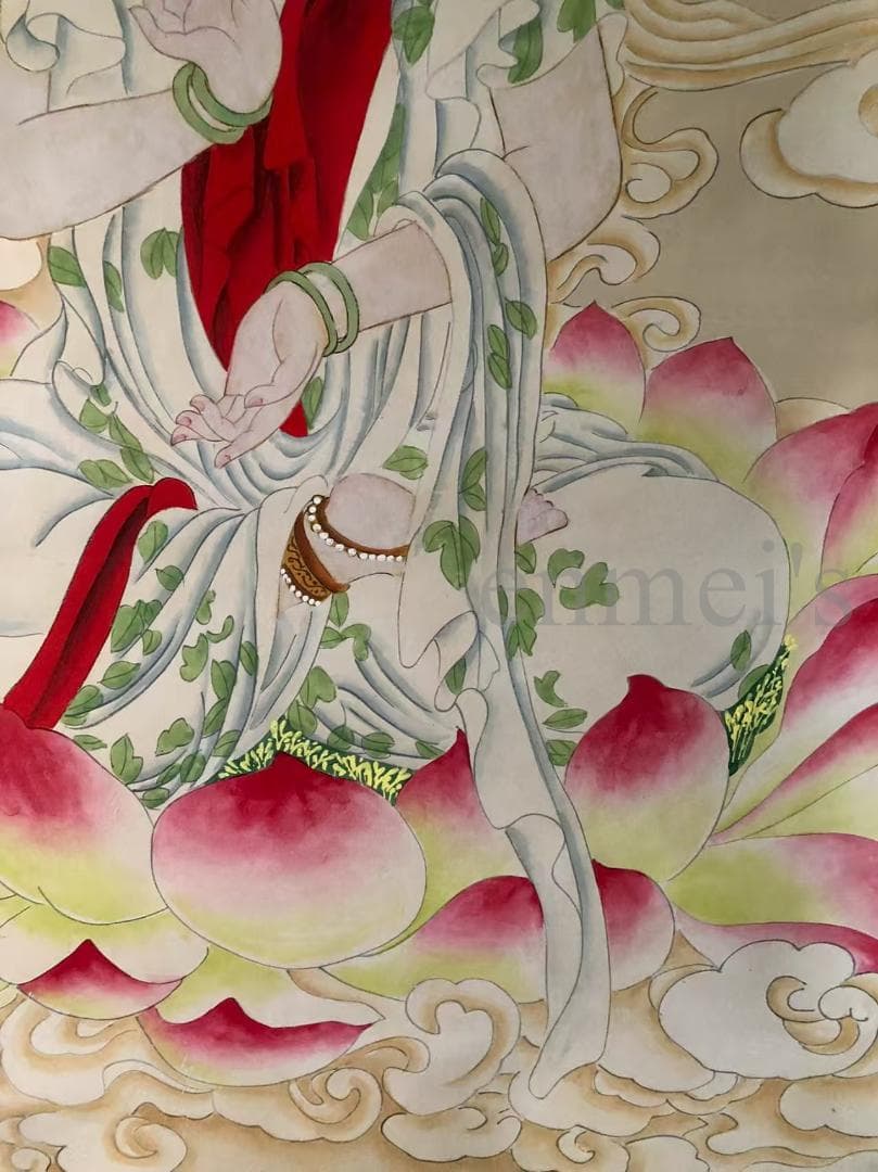 中国古美術・純手描き四尺観音菩薩掛軸・水彩画・張大千印款・珍品画・肉筆・文房置物