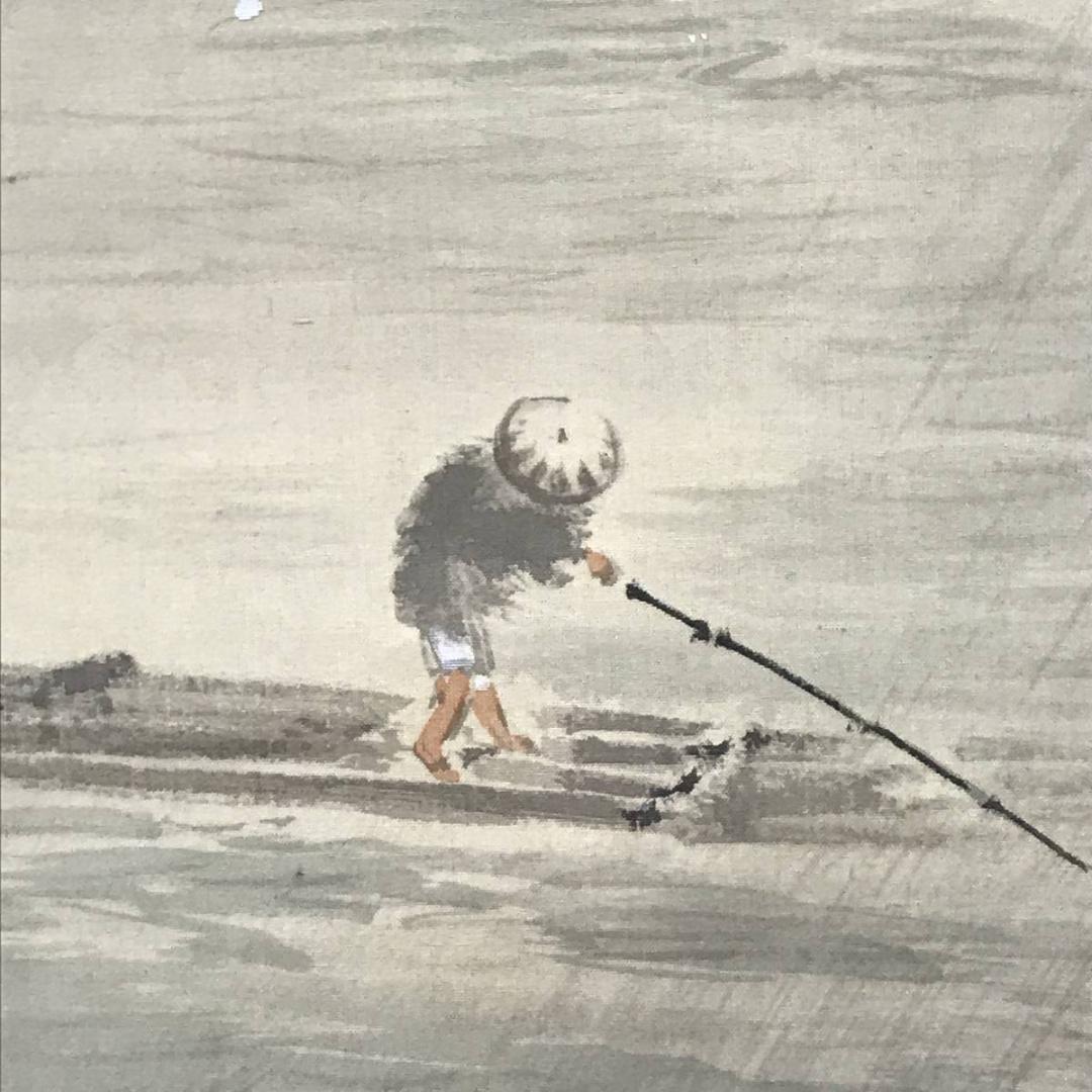 【真作】吉谷清馨/嵐峡春雨図/山水図/嵐山春景図/掛軸/名家伝来/AC-605