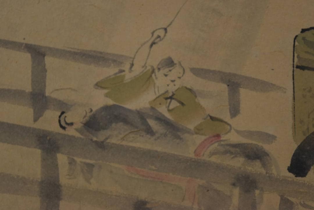 【真作】高取稚成/夏の雨図/京都風景図/人物図/掛軸/名家伝来/AA-78