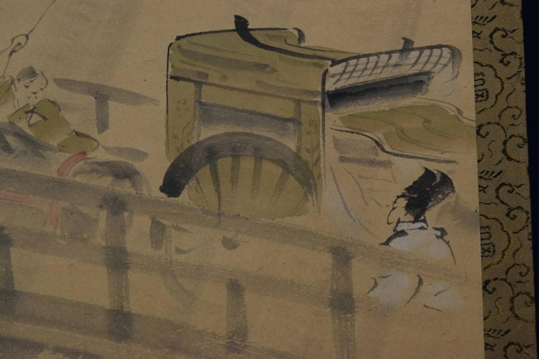 【真作】高取稚成/夏の雨図/京都風景図/人物図/掛軸/名家伝来/AA-78