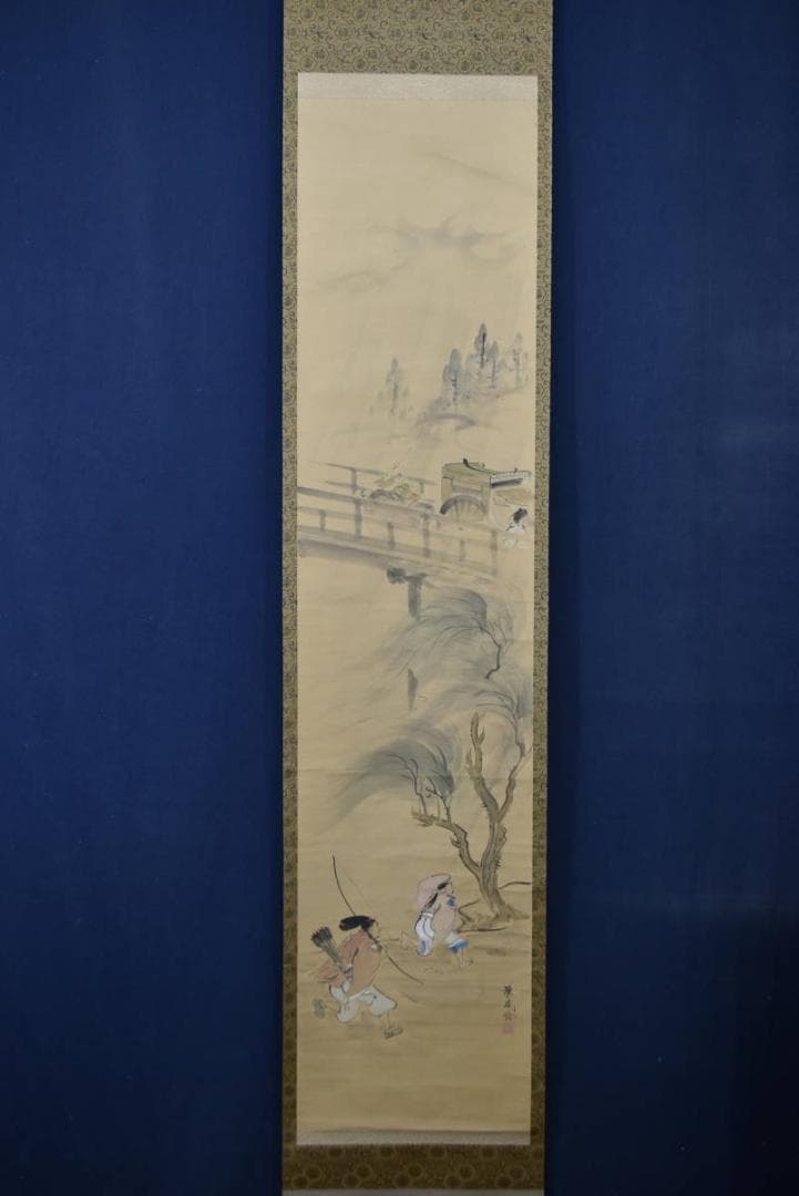 【真作】高取稚成/夏の雨図/京都風景図/人物図/掛軸/名家伝来/AA-78