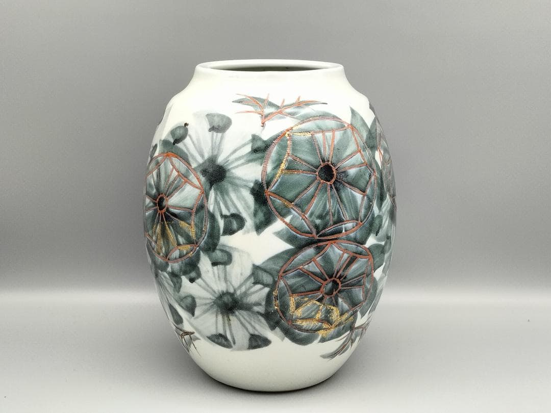 痴陶人作 色絵緑釉金箔蓬莱文 花瓶　と同作 色絵カナリヤ文向付(サービス品)