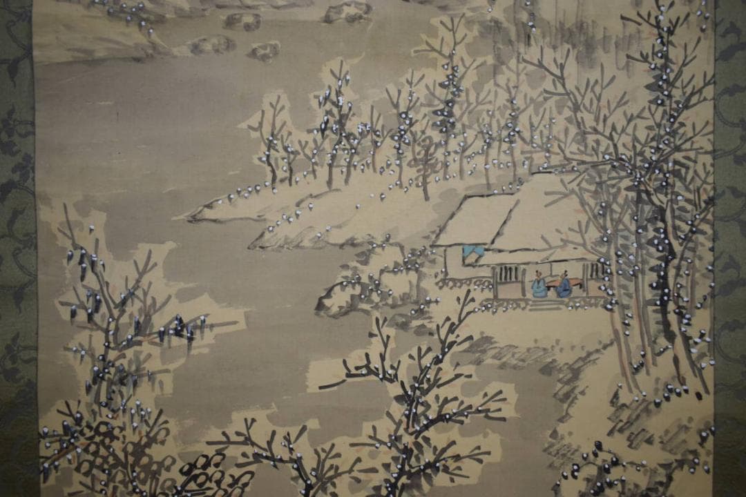 真作/雲石/雪景山水人物画賛/布袋屋掛軸HJ-257