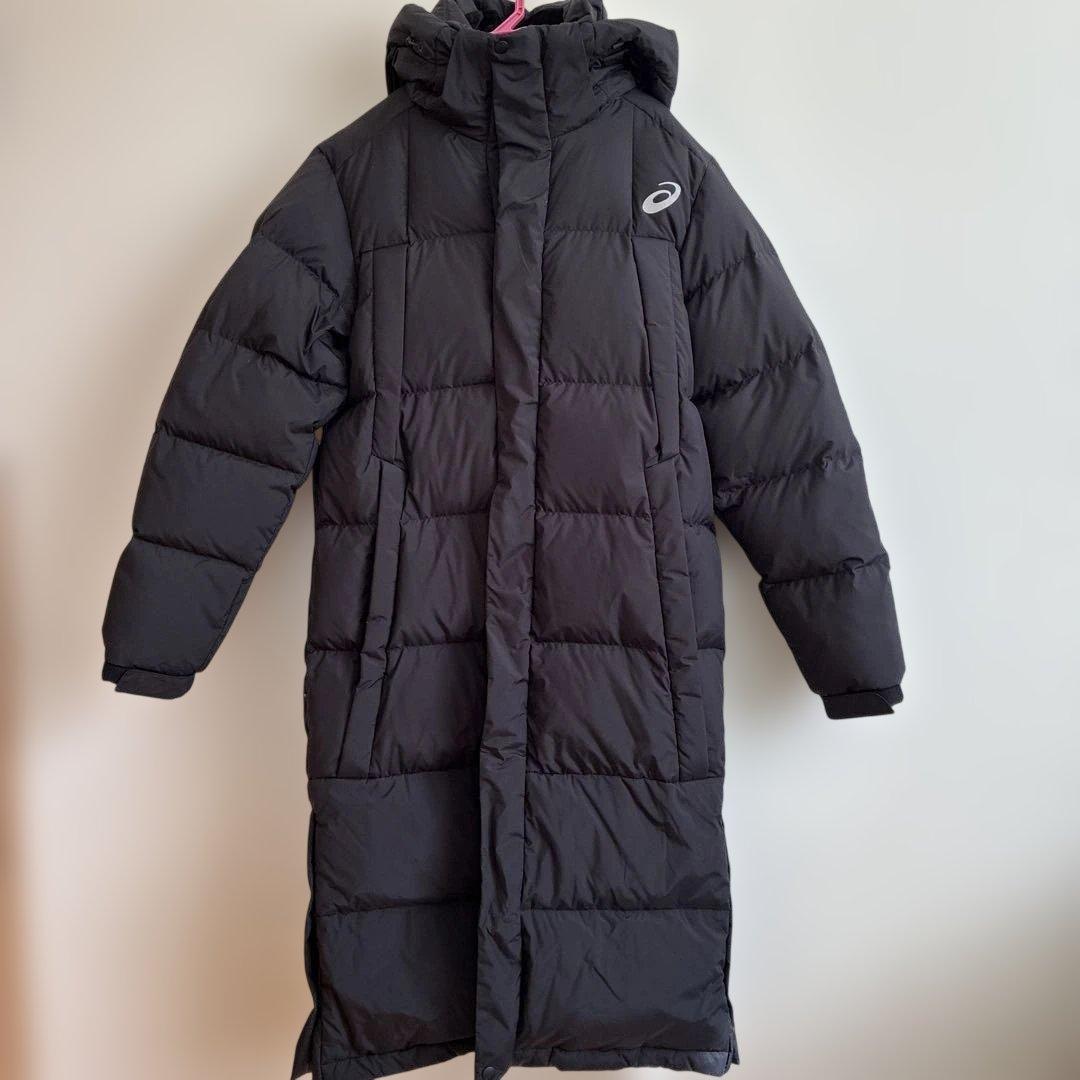 ASICS フード付きロングダウンコート 黒