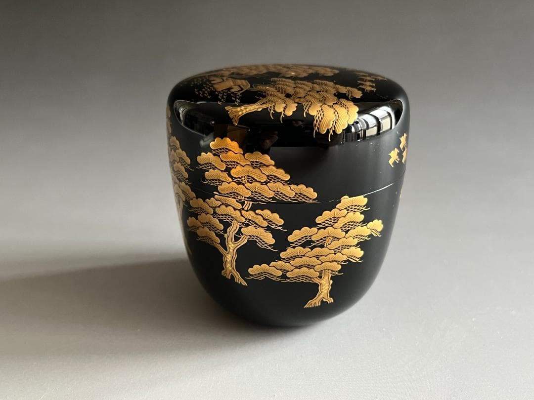 一瓢斎　黒大棗　松蒔絵　内銀地　薄茶器　茶道具