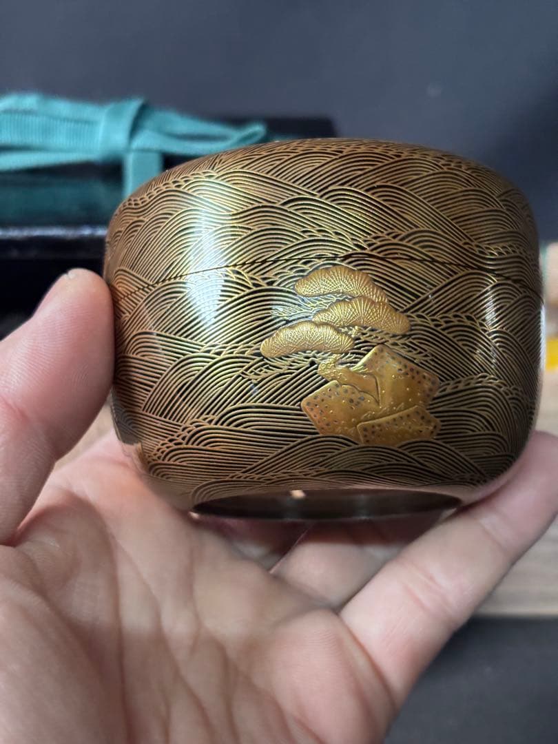 送料無料　鵬雲斎　花押　蒔絵　輪島塗　塗師　駒澤徹造　松波平棗　茶道具　二重箱