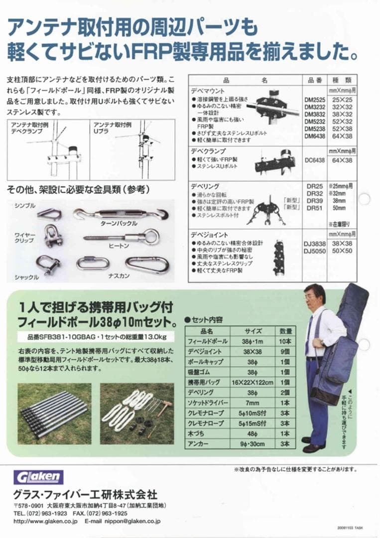 フィールドポール　38Φ10mアンテナ支柱セット　【未使用品】