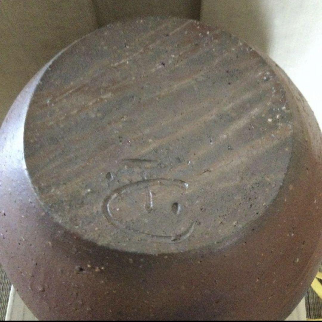 1・新品未使用　備前焼　花瓶 共箱　的野求　まる壺　木箱入り　夕立受窯　陶歴