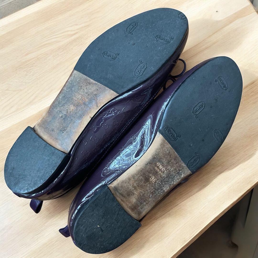 GUCCI フラット　バレエシューズ　レザー　ダークパープル　CG柄　36