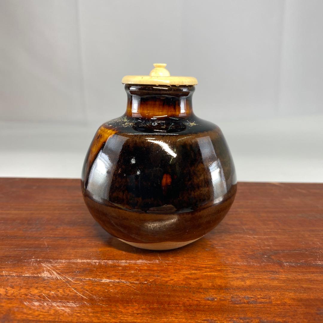 【茶道具】桶谷定一造　丸壺茶入（共箱）