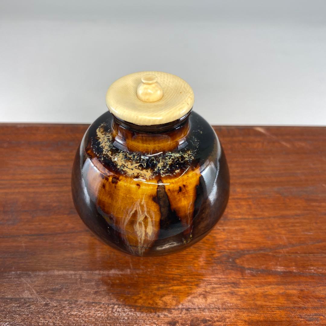 【茶道具】桶谷定一造　丸壺茶入（共箱）