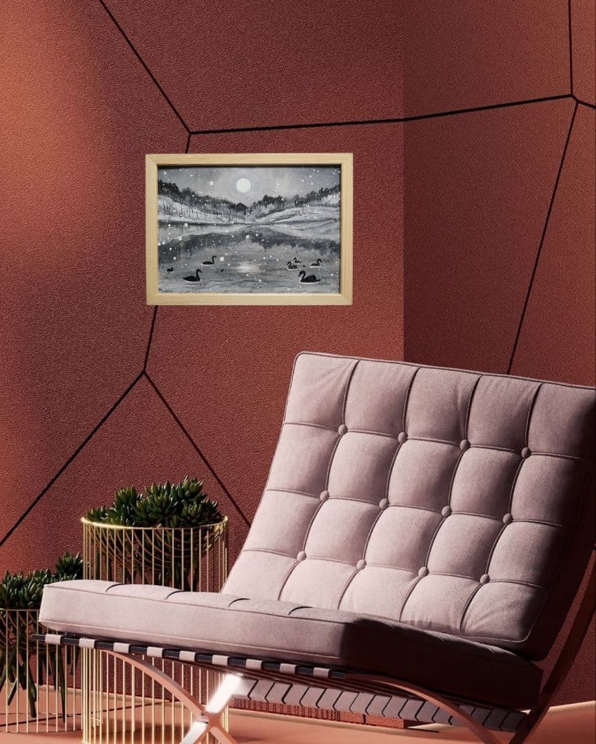 油絵 油彩 油彩画 絵 絵画 【白黒風景のハクチョウ池】