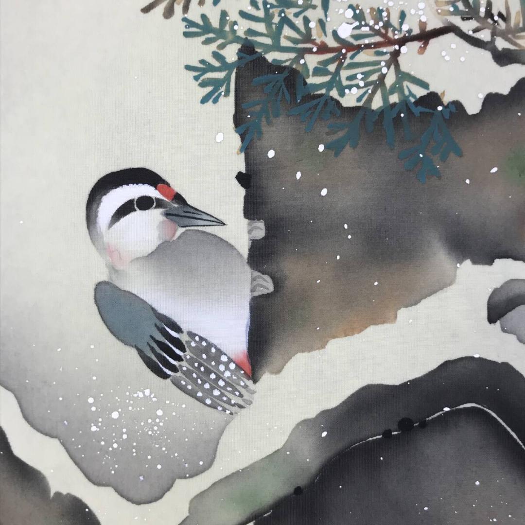 複製/酒井抱一/檜に啄木鳥図/桧にキツツキ図/花鳥図/掛軸☆宝船☆AH-773