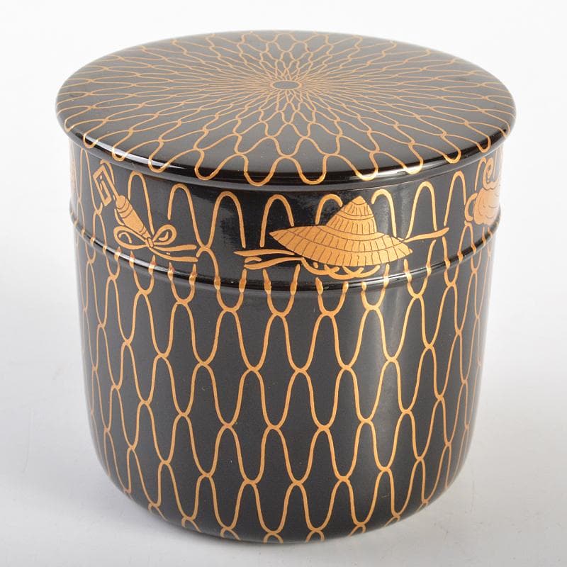 茶道具　山中塗　塗師　辻石斎造　網目宝尽蒔絵　金輪寺　棗　共布共箱　YR6861