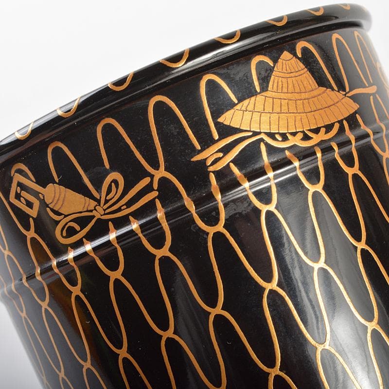 茶道具　山中塗　塗師　辻石斎造　網目宝尽蒔絵　金輪寺　棗　共布共箱　YR6861