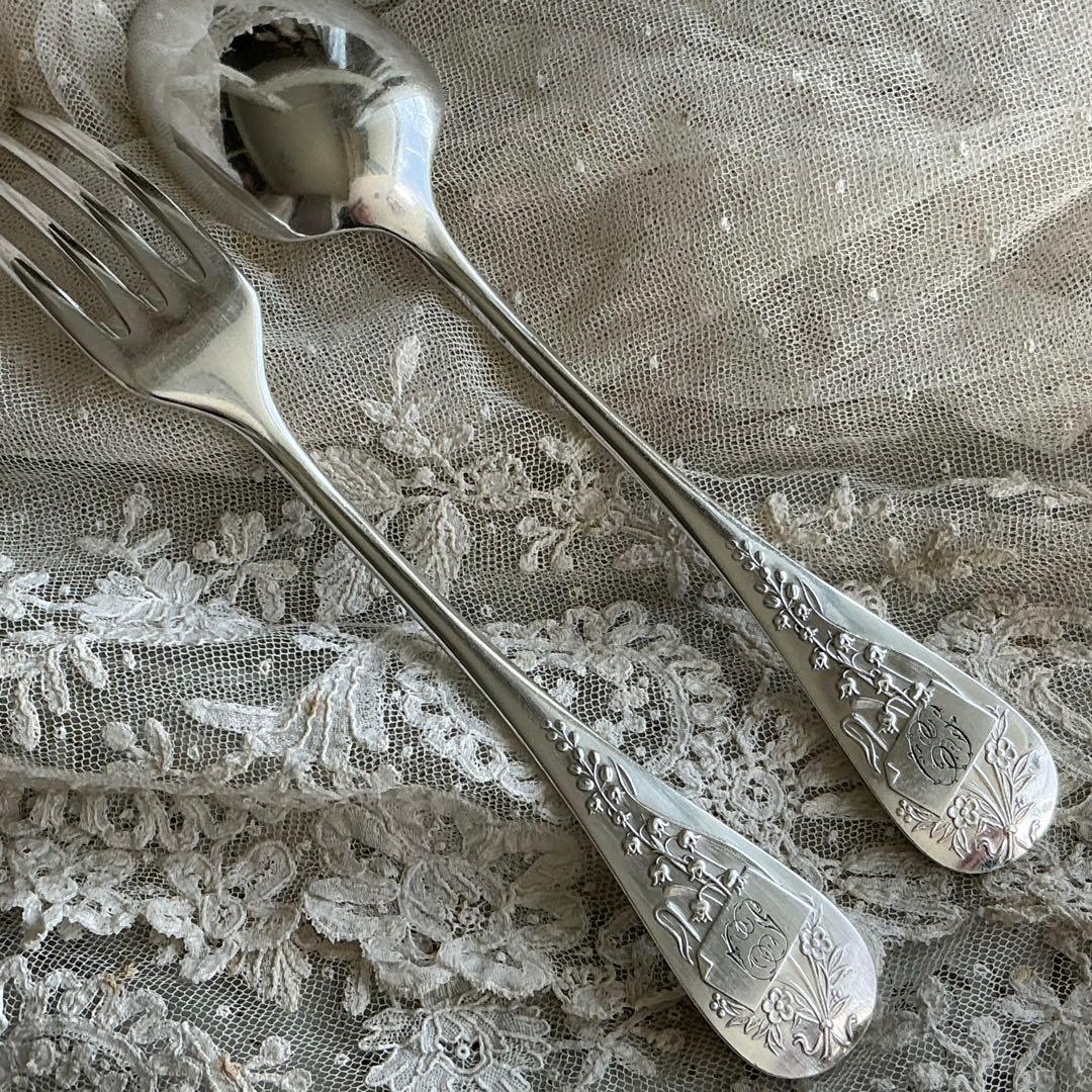 【専用】フランスアンティーク　すずらん　2組　スプーン＆フォーク　モノグラム