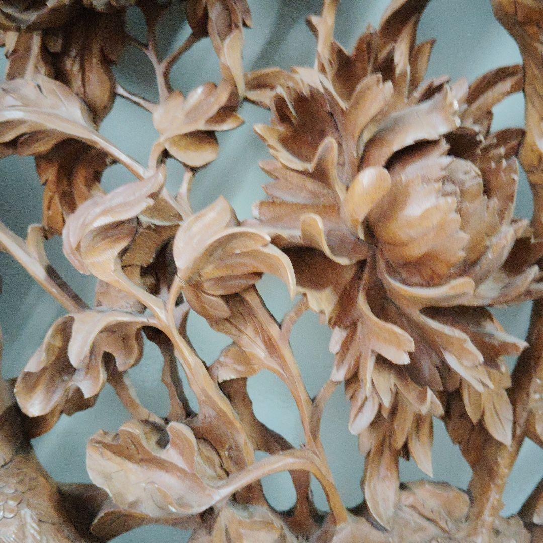 値下げ　木製花鳥彫刻 円形 送料 キャンペーン中の値下げです