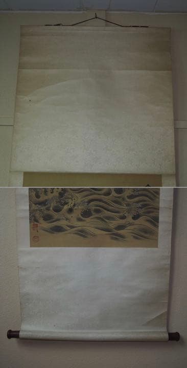 送料無料　 時代物　雲泉筆　『乗龍図』掛け軸絹本肉筆全体183×60ｃｍ中国美術