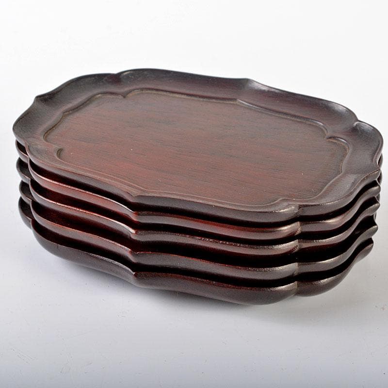 中国　唐木紫檀製　茶托　小皿　五客　V　R6479E