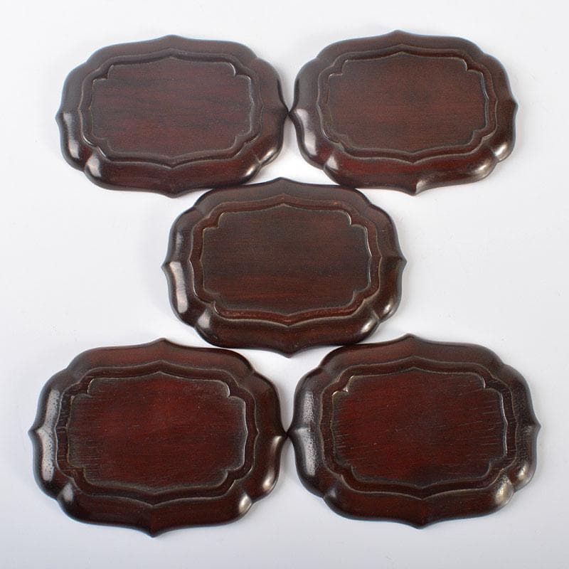 中国　唐木紫檀製　茶托　小皿　五客　V　R6479E