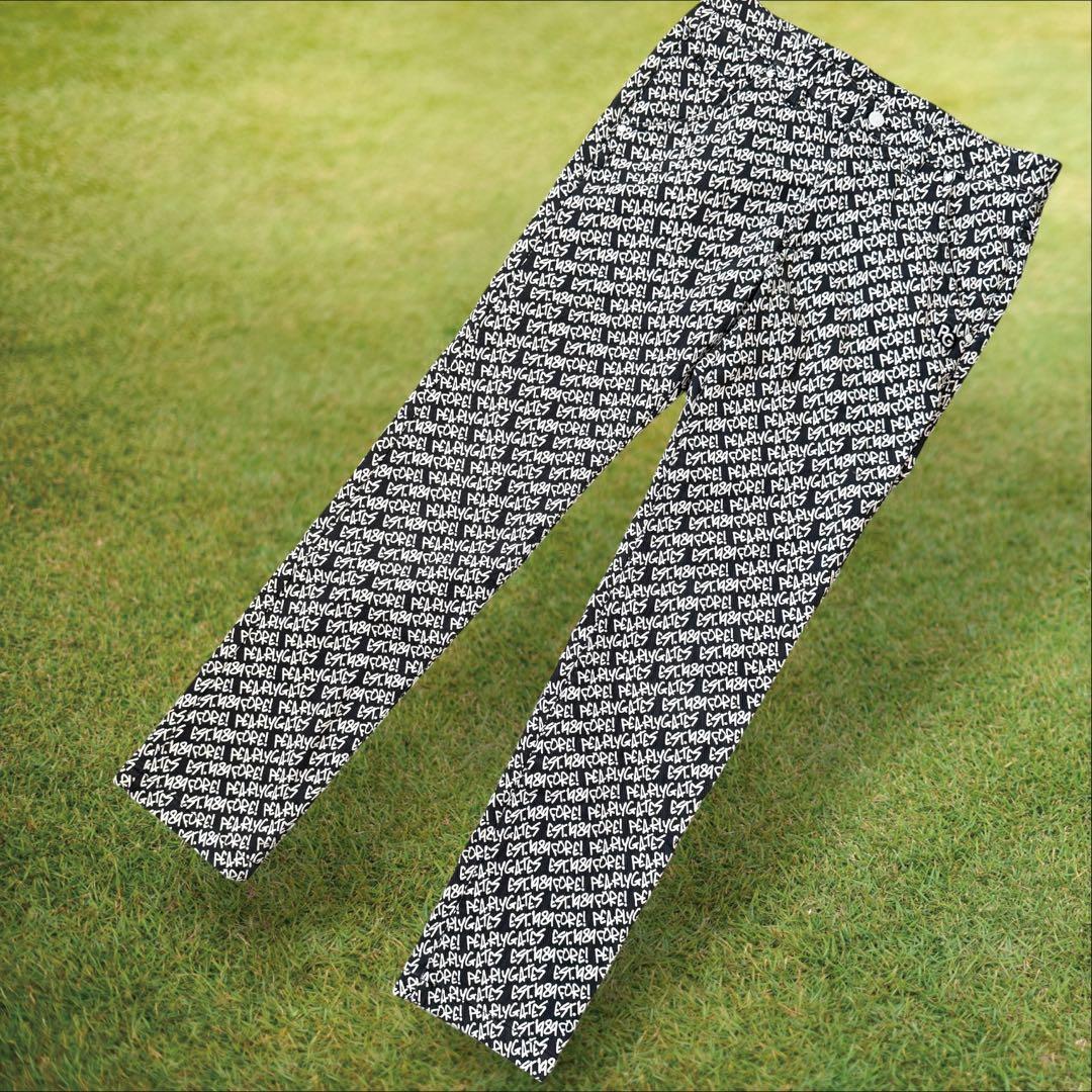 防寒　蓄熱　裏地付き　パーリーゲイツ　パンツ　M〜L相当　総柄　紺　白　暖パン