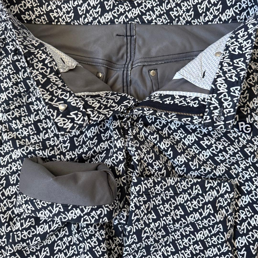 防寒　蓄熱　裏地付き　パーリーゲイツ　パンツ　M〜L相当　総柄　紺　白　暖パン