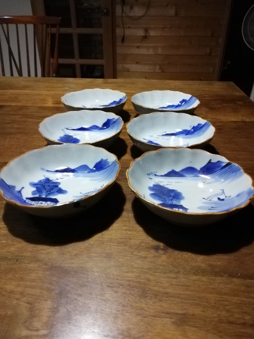 古伊万里江戸後期山水染付け6枚セット