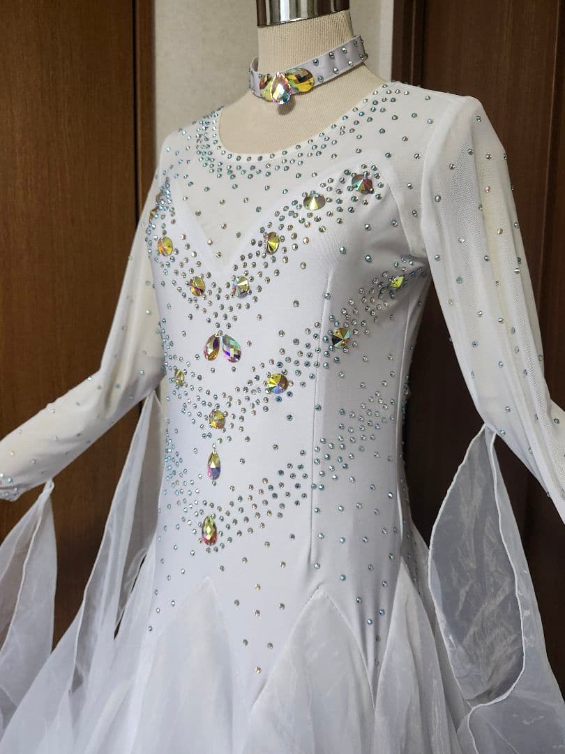 社交ダンス ドレス パーティー トライアル スタンダード モダン 白 XL