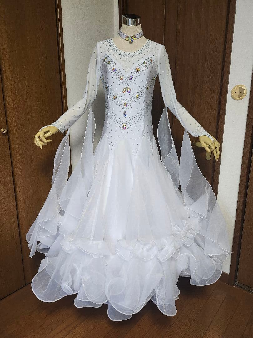 社交ダンス ドレス パーティー トライアル スタンダード モダン 白 XL