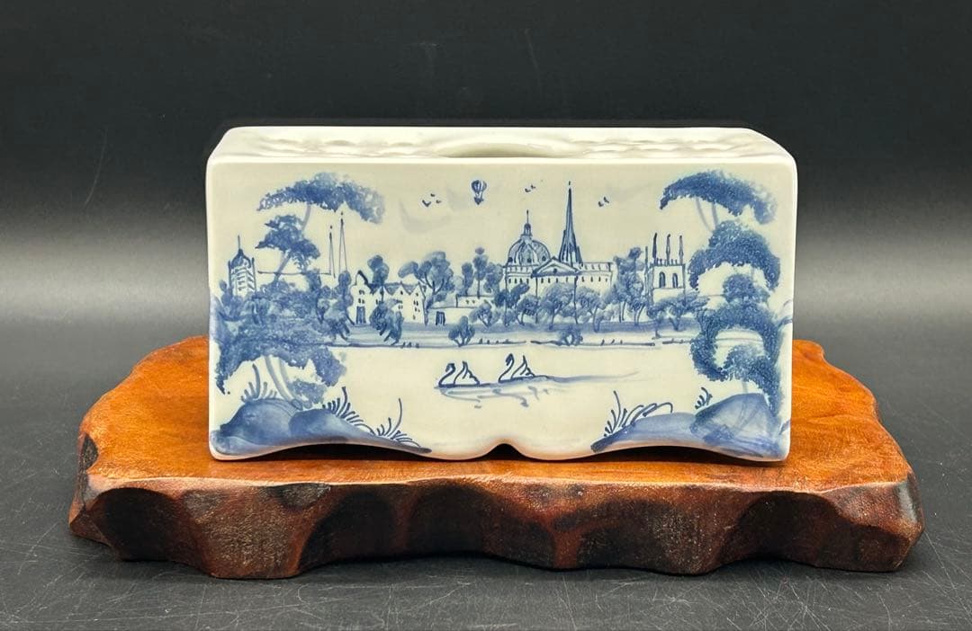 陶器　イギリス　オックスフォード製　デボラ・シアーズ　花瓶　花器　手描き