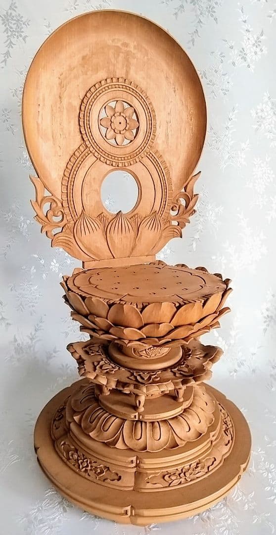 台座+光背 3.5寸坐像用#596 円台 円光 木彫 仏像付属品