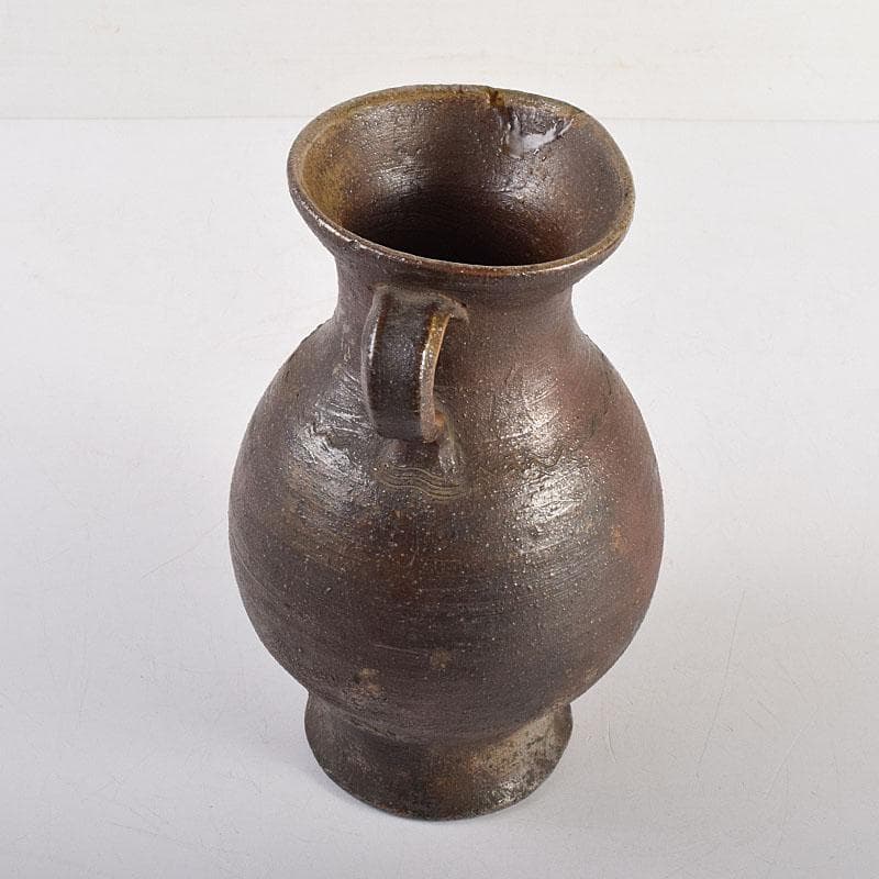 備前焼　人間国宝　金重陶陽作　耳付花入　共箱　M　R8532