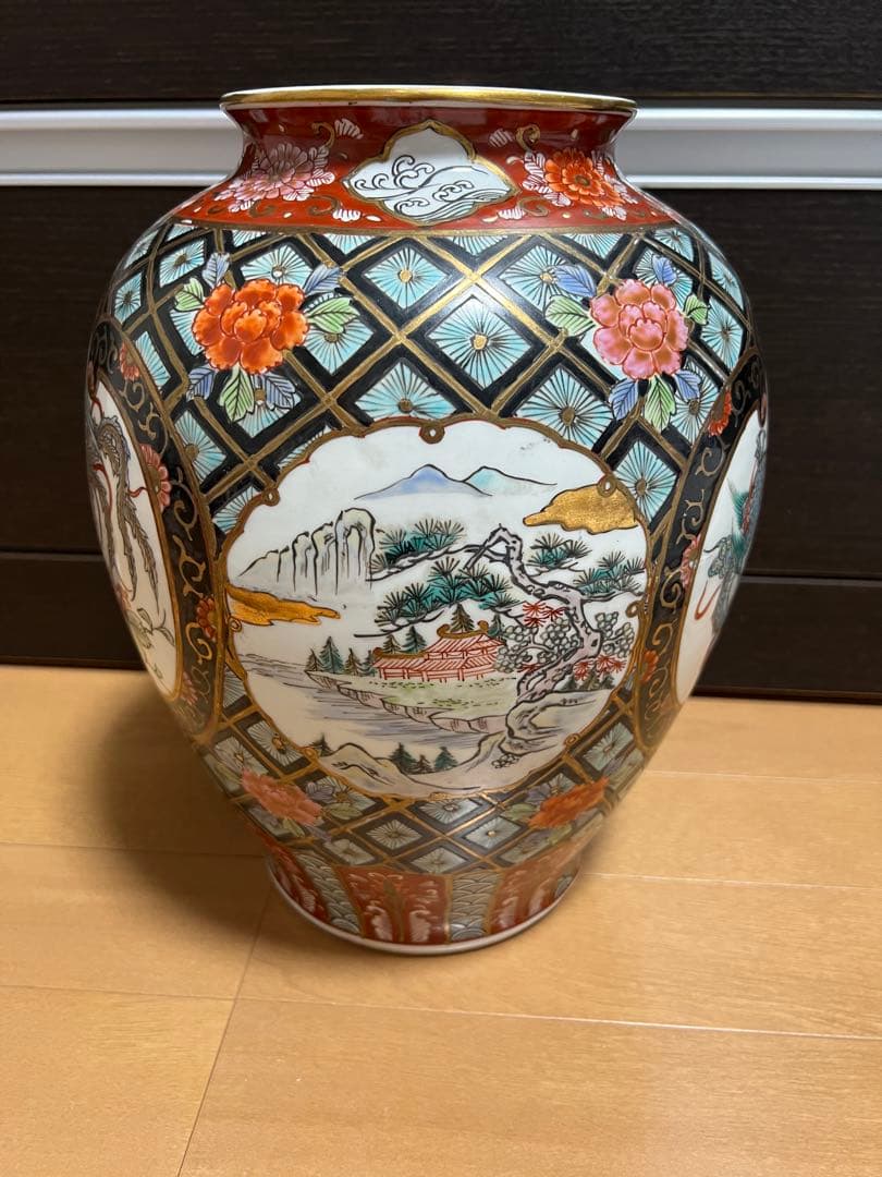 高級日本製 大きい 有田焼 視行窯 大花瓶 龍と鳳凰