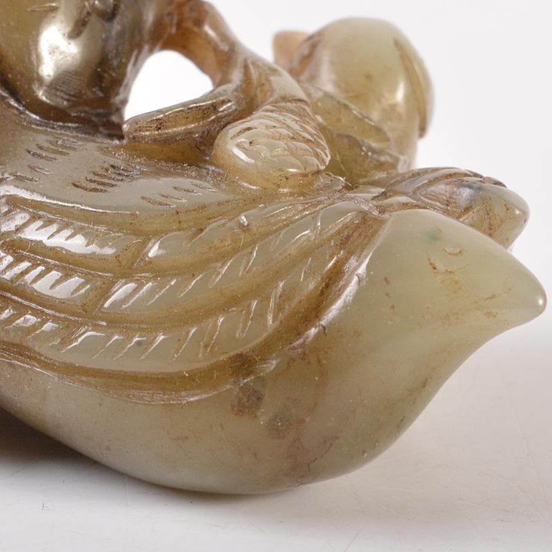 中国　玉石彫刻　親子鳥彫　根付　紙鎮　置物　C　7757E