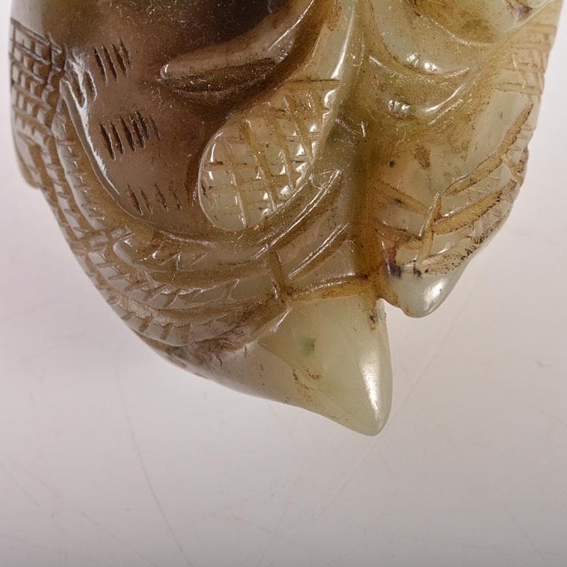 中国　玉石彫刻　親子鳥彫　根付　紙鎮　置物　C　7757E