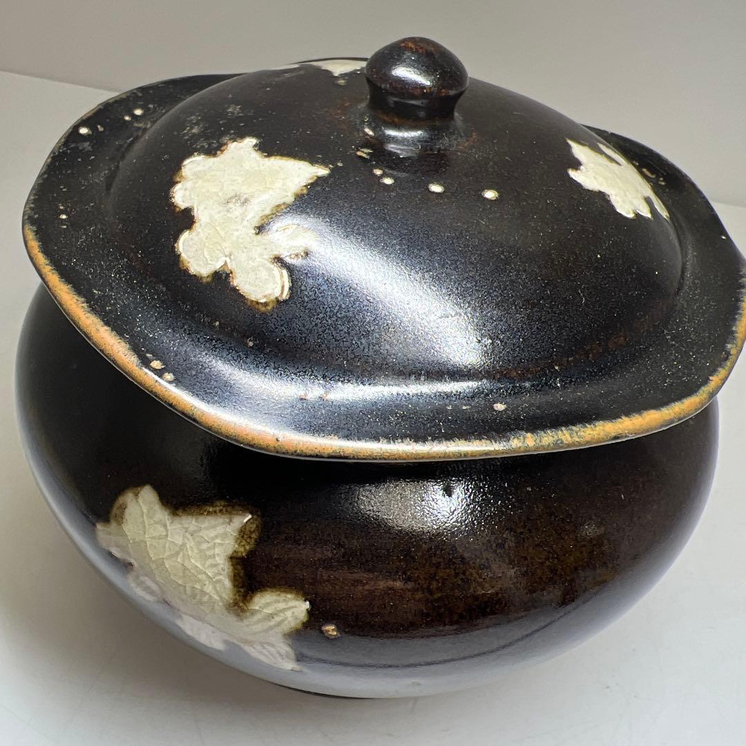 中国明末清朝時代　磁州窯黒釉水指　高さ、幅約15.5㎝　東Y8-0205①トヒサ