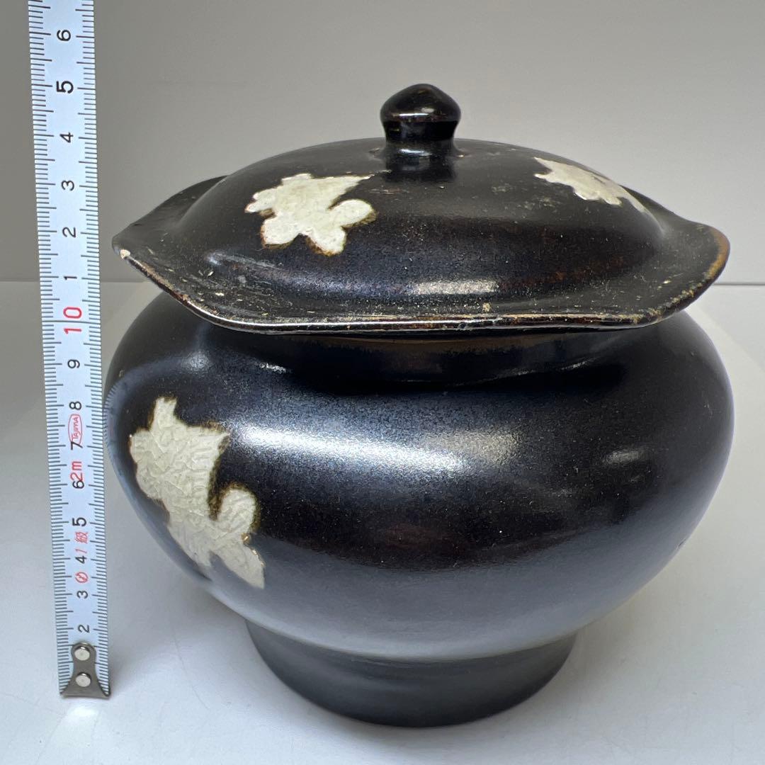 中国明末清朝時代　磁州窯黒釉水指　高さ、幅約15.5㎝　東Y8-0205①トヒサ