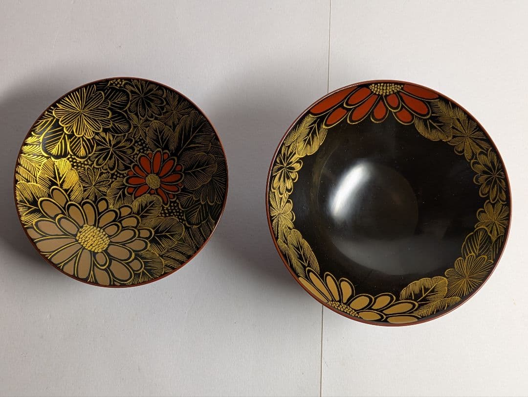 リケさん専用輪島塗、蒔絵金彩細工、沈金菊模様、木製、蓋付椀、吸物椀、10客、箱付