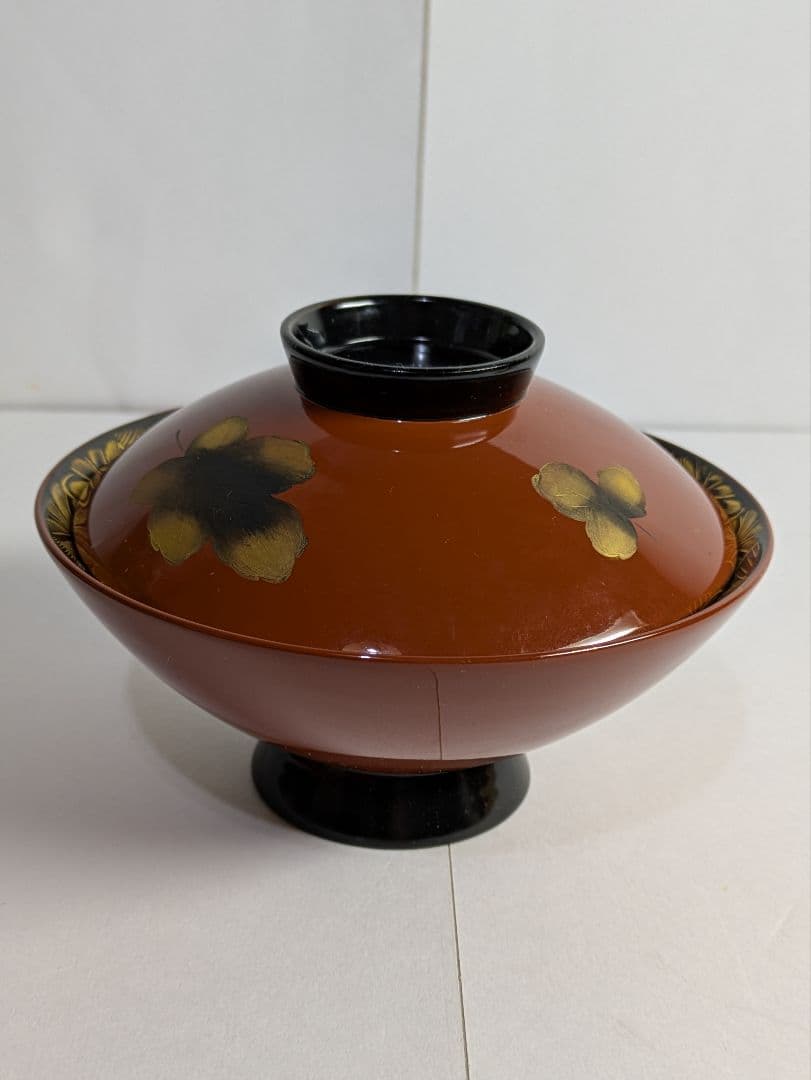 リケさん専用輪島塗、蒔絵金彩細工、沈金菊模様、木製、蓋付椀、吸物椀、10客、箱付