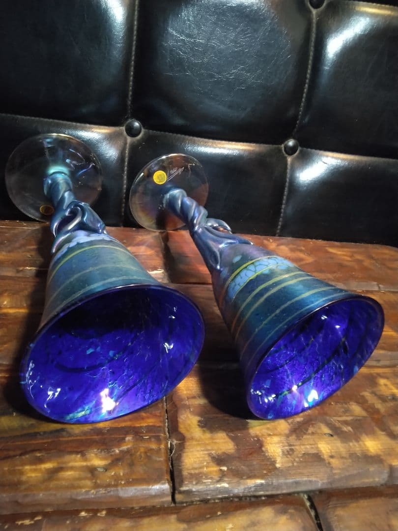 一点物　コリン・ヒーニー　ゴブレット　2個　アート　グラス　吹きガラス　サイン