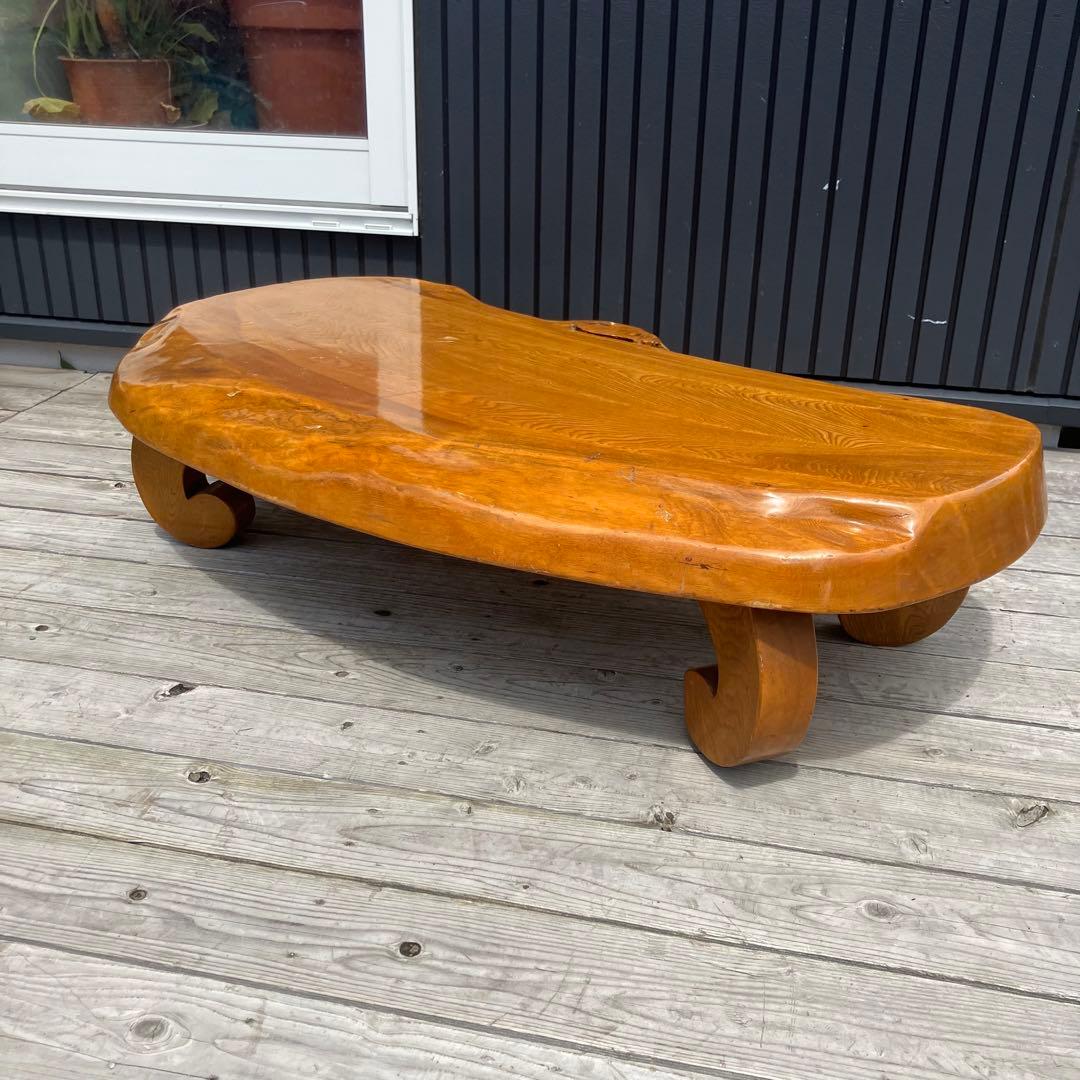 昭和レトロ 木製 天然木 欅材 一枚板 脚付き 座卓 センターテーブル 古家具