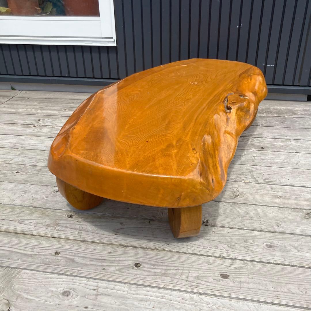 昭和レトロ 木製 天然木 欅材 一枚板 脚付き 座卓 センターテーブル 古家具