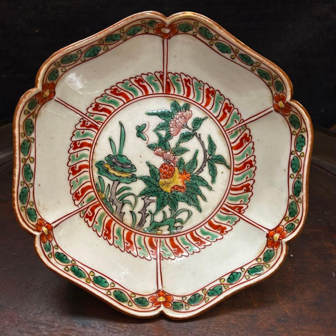 明末清初　赤絵柘榴図皿　無傷　本物保証