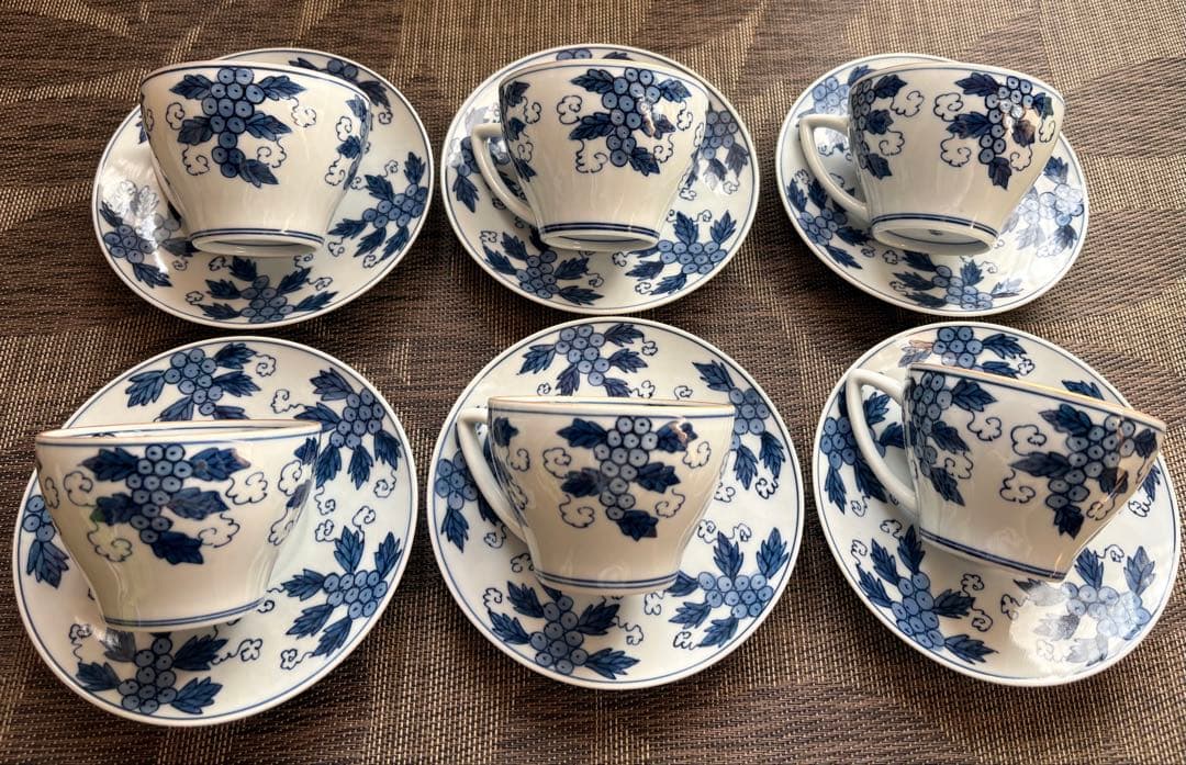 有田焼　源右衛門窯　染付葡萄　カップ・ソーサー6客セット