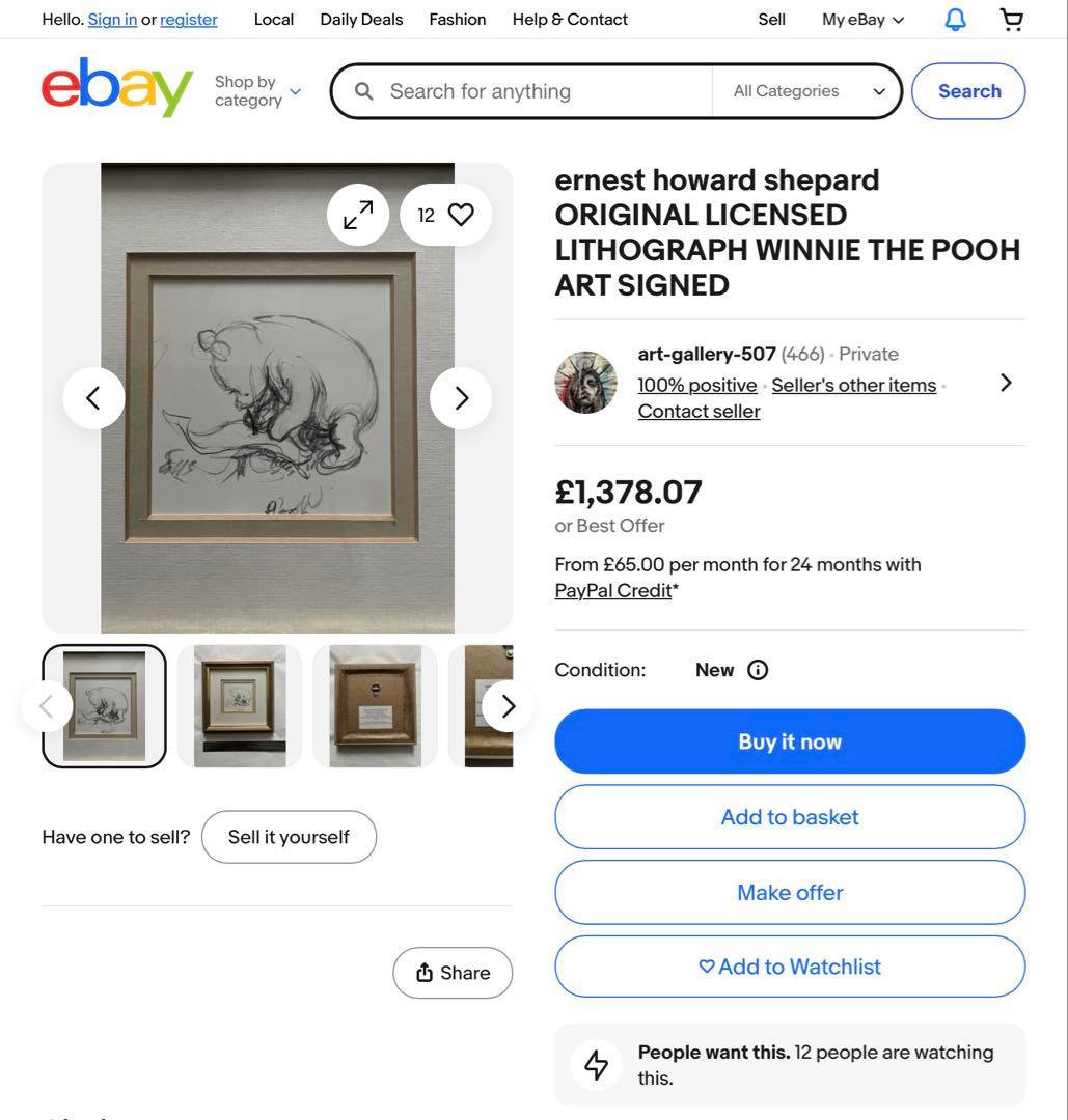 『クマのプーさん』絵本挿し絵の複製画 ★ イギリス額装品