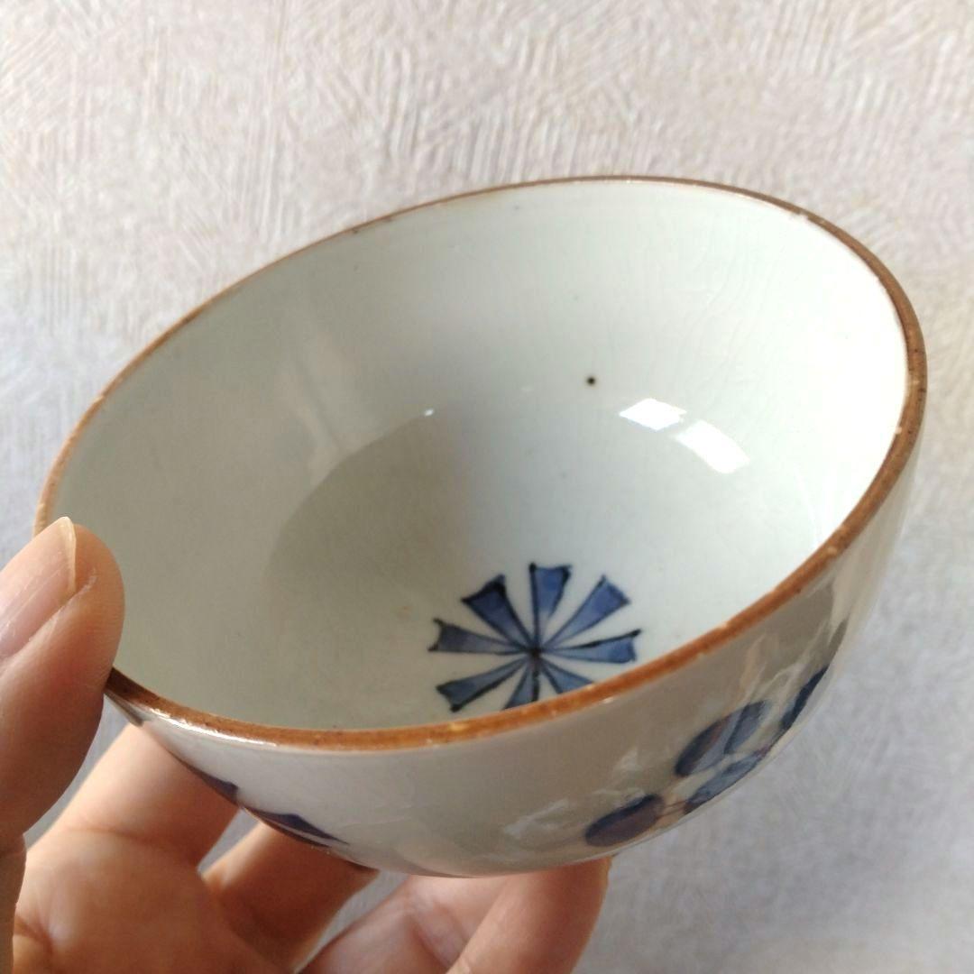 古伊万里染付幾何学花文蓋付き茶碗蕎麦猪口江戸時代