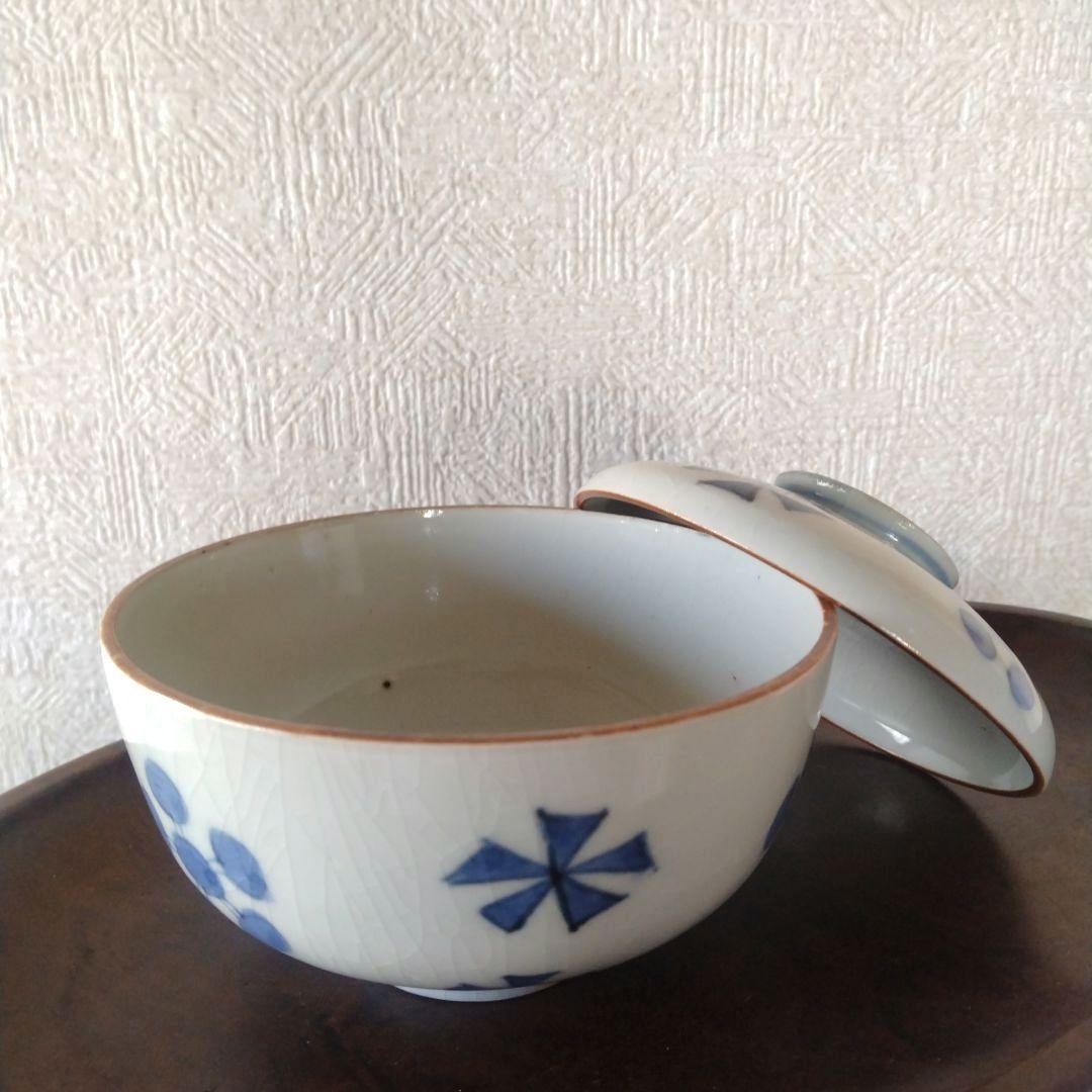 古伊万里染付幾何学花文蓋付き茶碗蕎麦猪口江戸時代