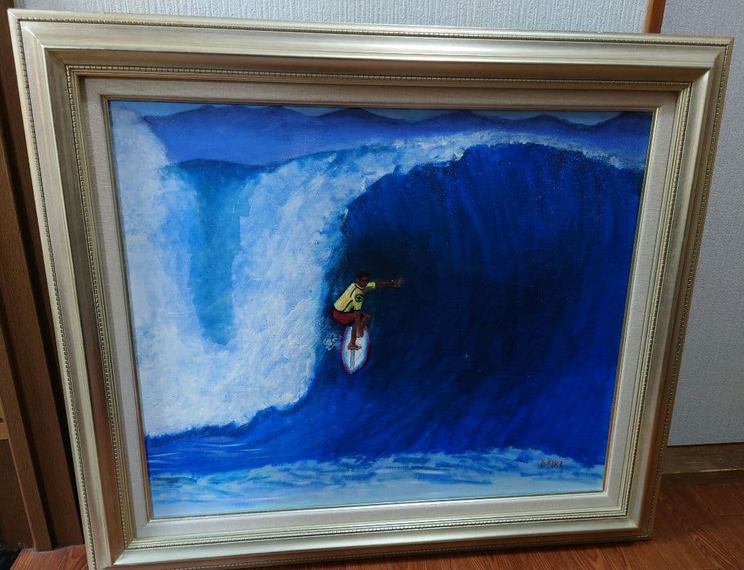 DAIKI 「ビック ウェーブ」真筆 油絵 絵画 サーフィン 波乗り
